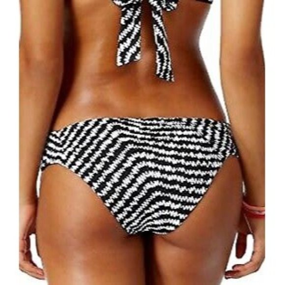 Bar III BLACK MULTI Feather Daze Print Side-tab Bikini Swim Bottom XL NWT - Picture 2 of 6